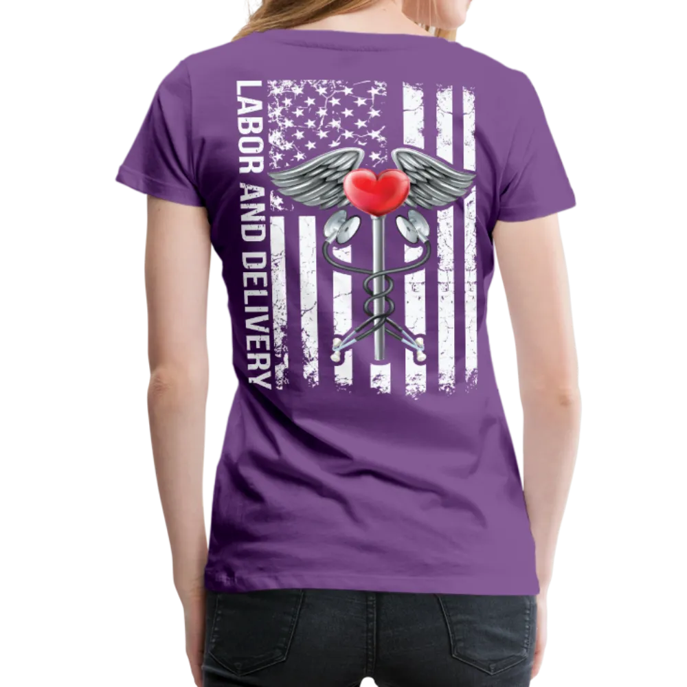 Labor and Delivery Caduceus Stethoscope Heart Women’s Premium T-Shirt (CK1820)
