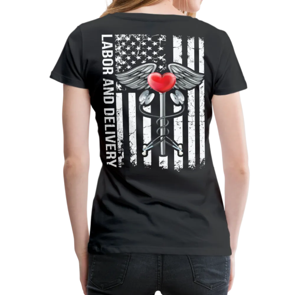 Labor and Delivery Caduceus Stethoscope Heart Women’s Premium T-Shirt (CK1820)