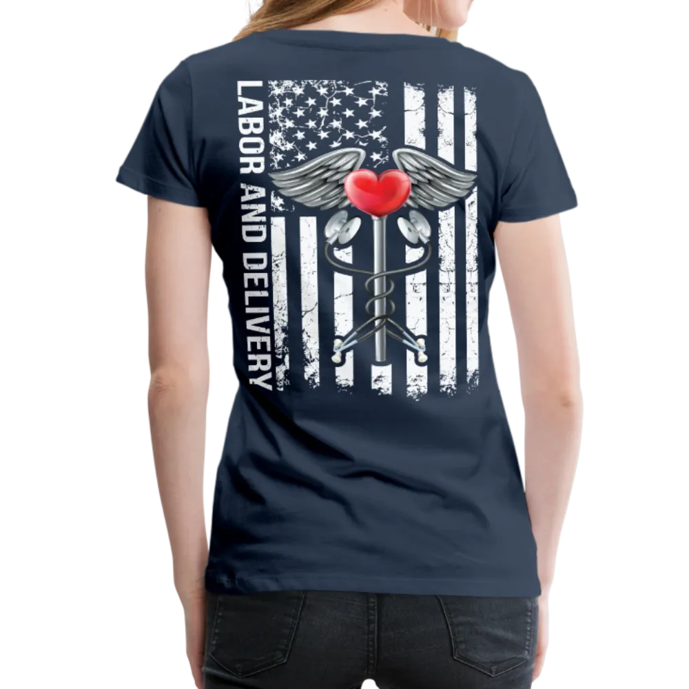 Labor and Delivery Caduceus Stethoscope Heart Women’s Premium T-Shirt (CK1820)