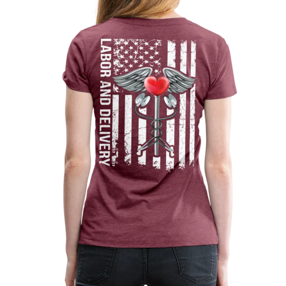 Labor and Delivery Caduceus Stethoscope Heart Women’s Premium T-Shirt (CK1820)