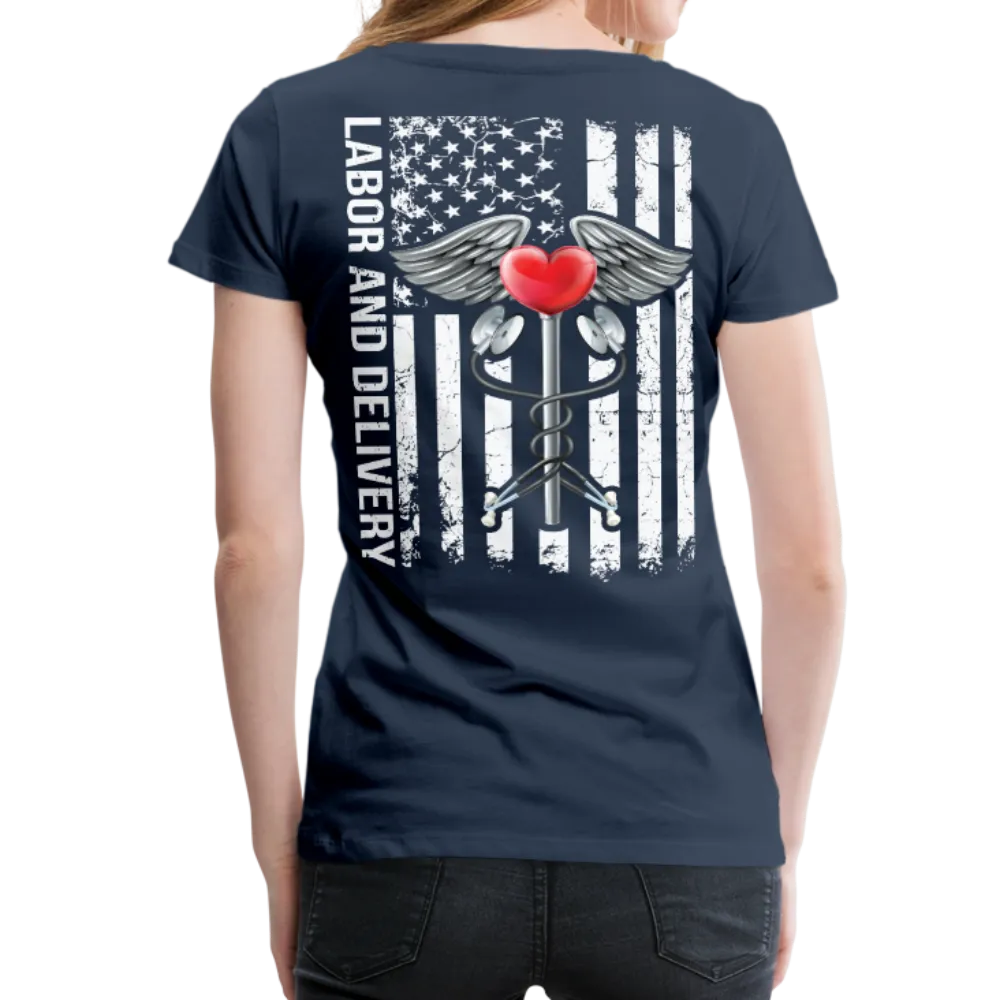 Labor and Delivery Caduceus Stethoscope Heart Women’s Premium T-Shirt (CK1820)