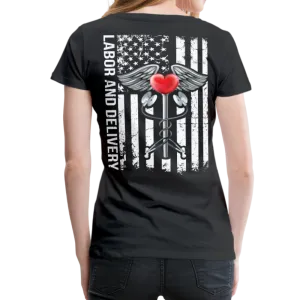 Labor and Delivery Caduceus Stethoscope Heart Women’s Premium T-Shirt (CK1820)