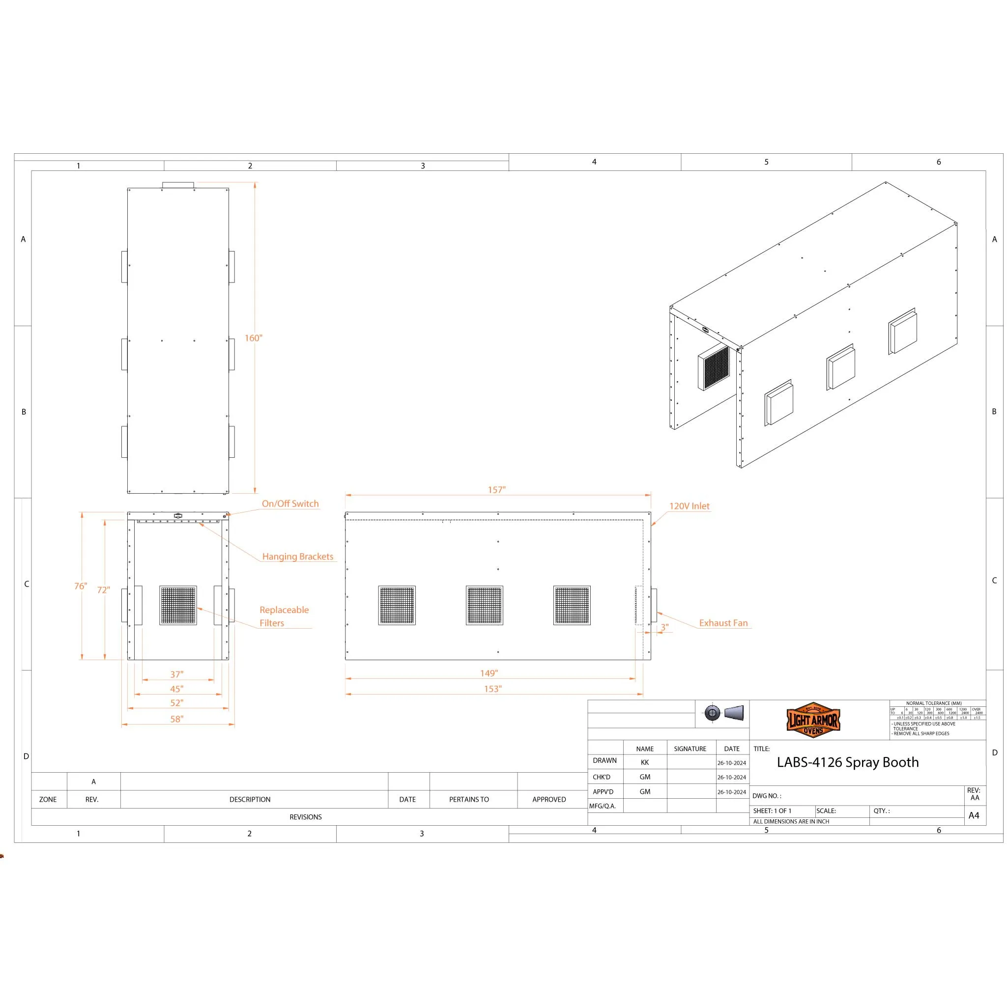 LABS-4126 Spray Booth (4 x 12 x 6)