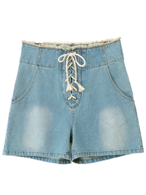 lace it up denim shorts