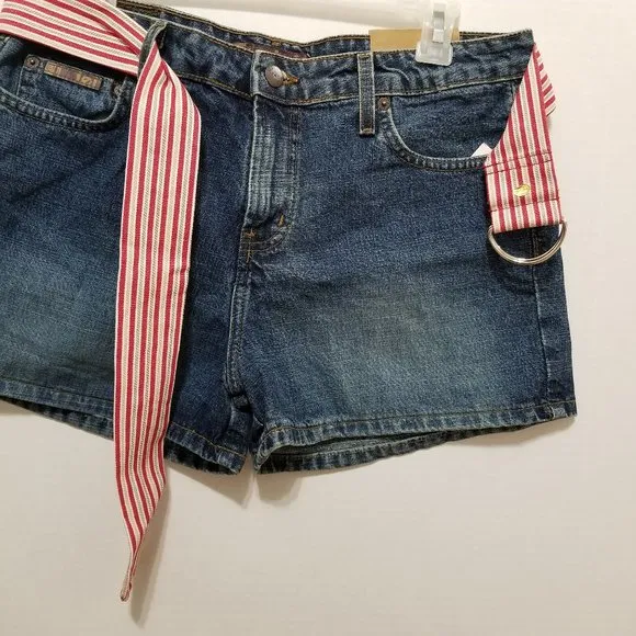 LEI shorts 13 NWT removable striped fabric belt denim jean shortie VINTAGE Y2K