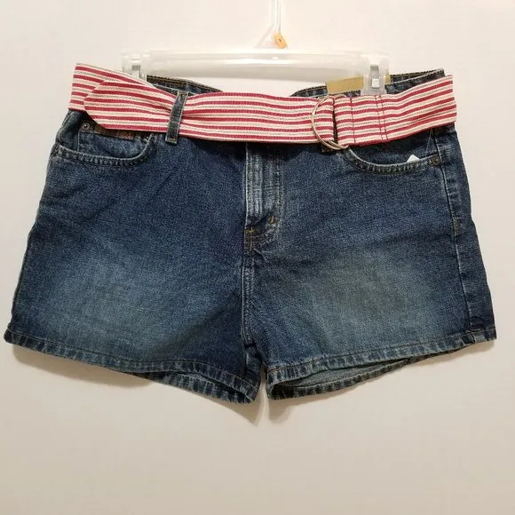 LEI shorts 13 NWT removable striped fabric belt denim jean shortie VINTAGE Y2K