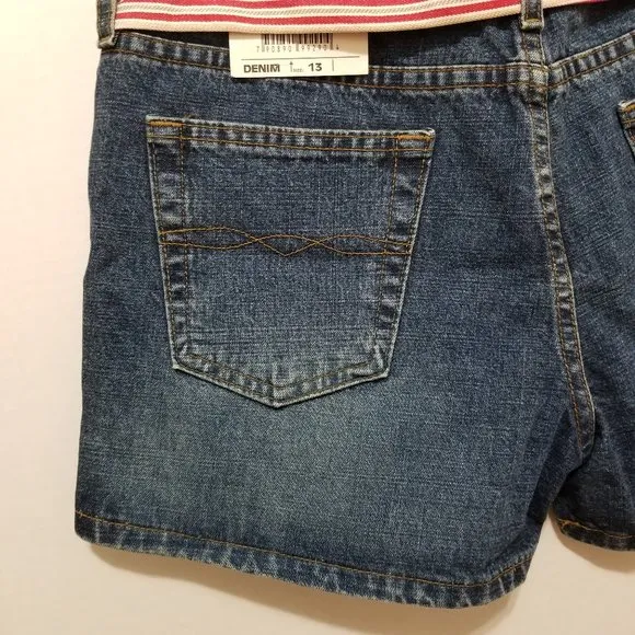 LEI shorts 13 NWT removable striped fabric belt denim jean shortie VINTAGE Y2K