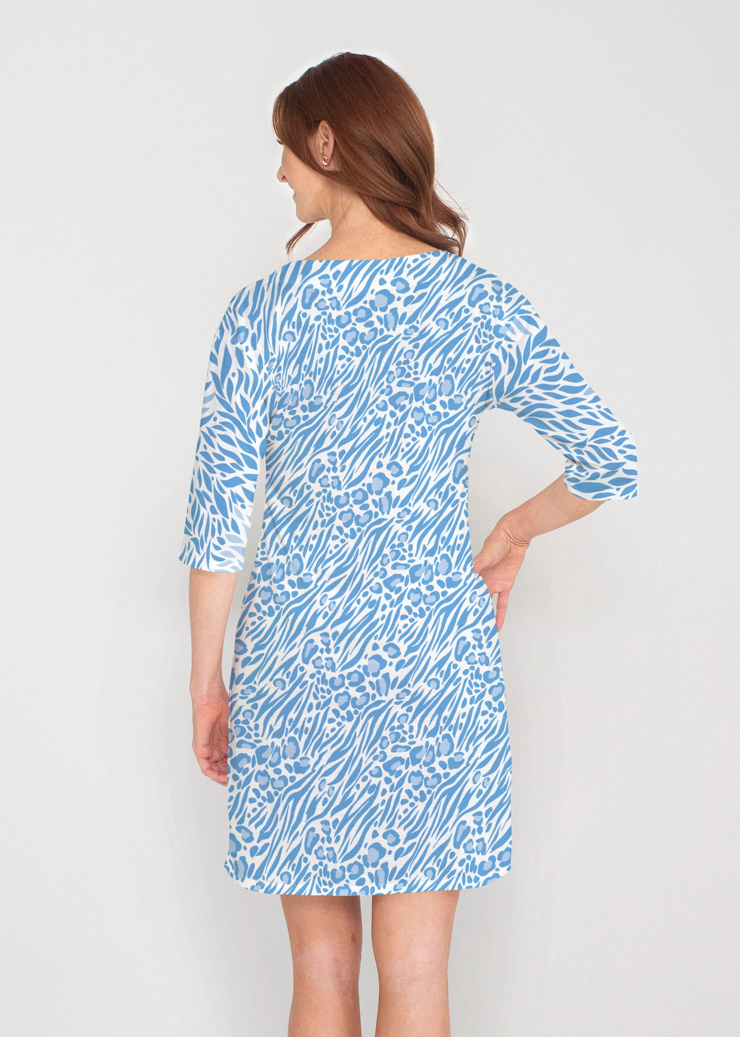 Leo Hotsy Totsy Blue (8166) ~ Drop Shoulder 3/4 Sleeve V-Neck Dress