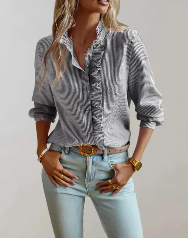 Leslie - elegant long sleeve top with ruffles