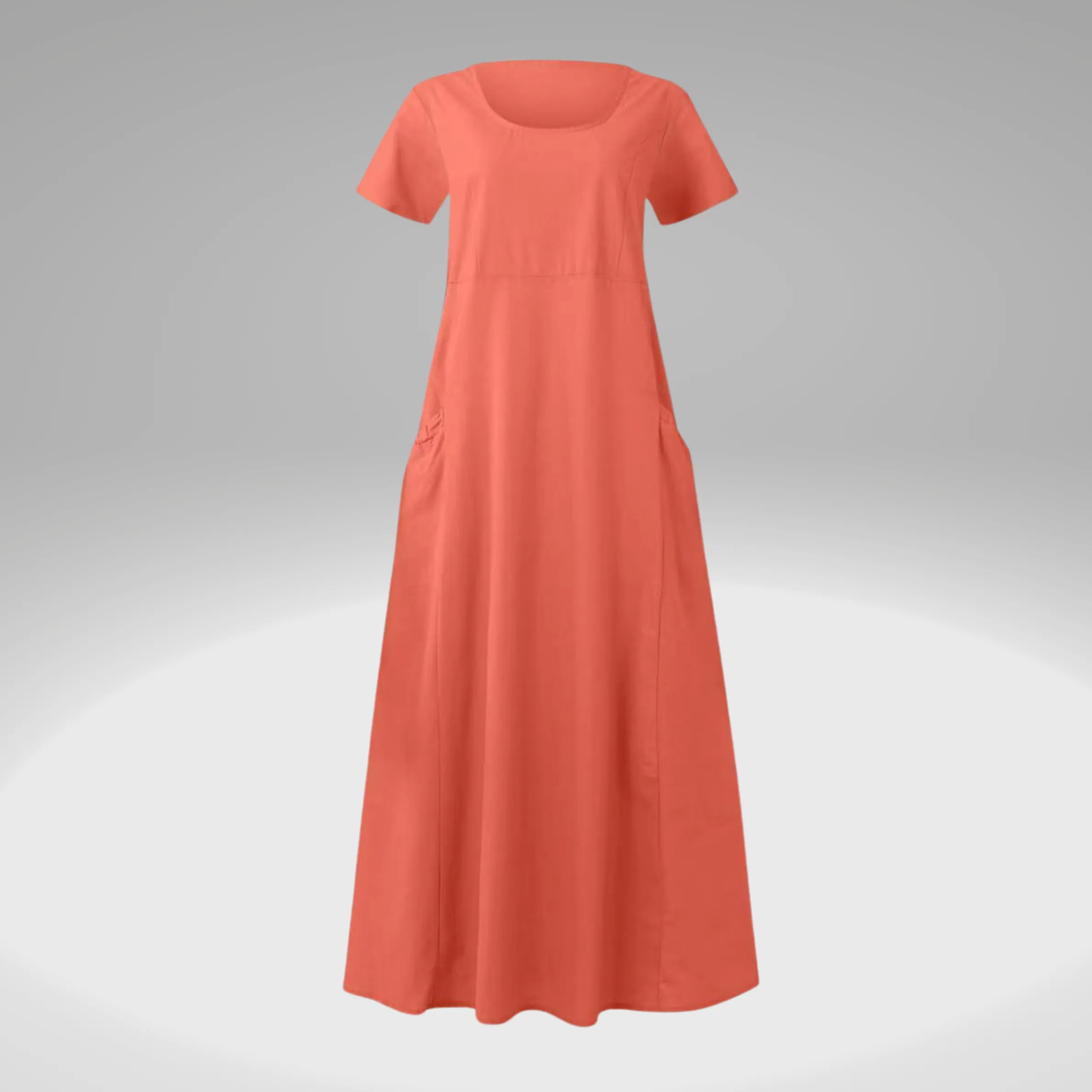 Levy - Plain dress with loose pockets, made of cotton and linen