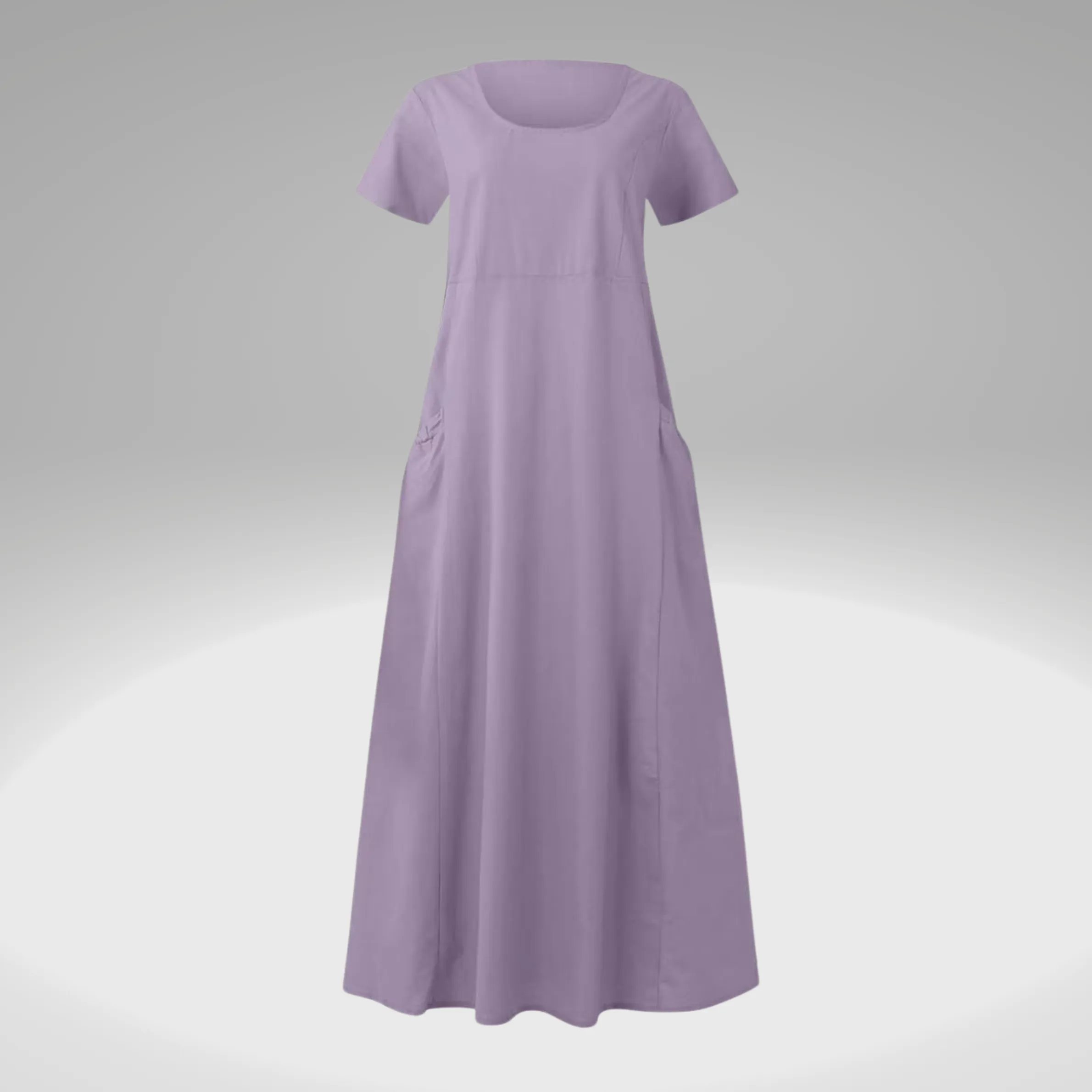 Levy - Plain dress with loose pockets, made of cotton and linen