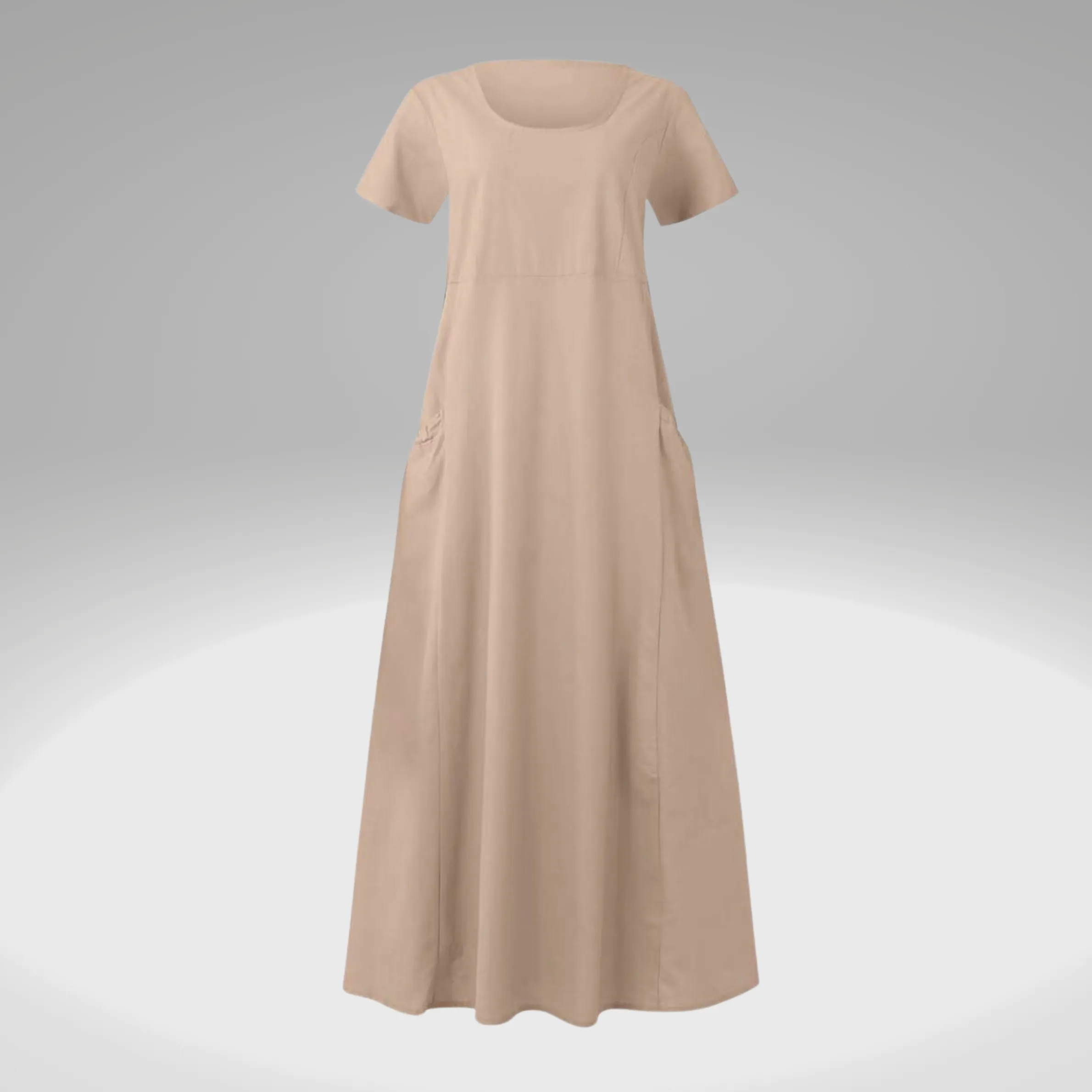 Levy - Plain dress with loose pockets, made of cotton and linen