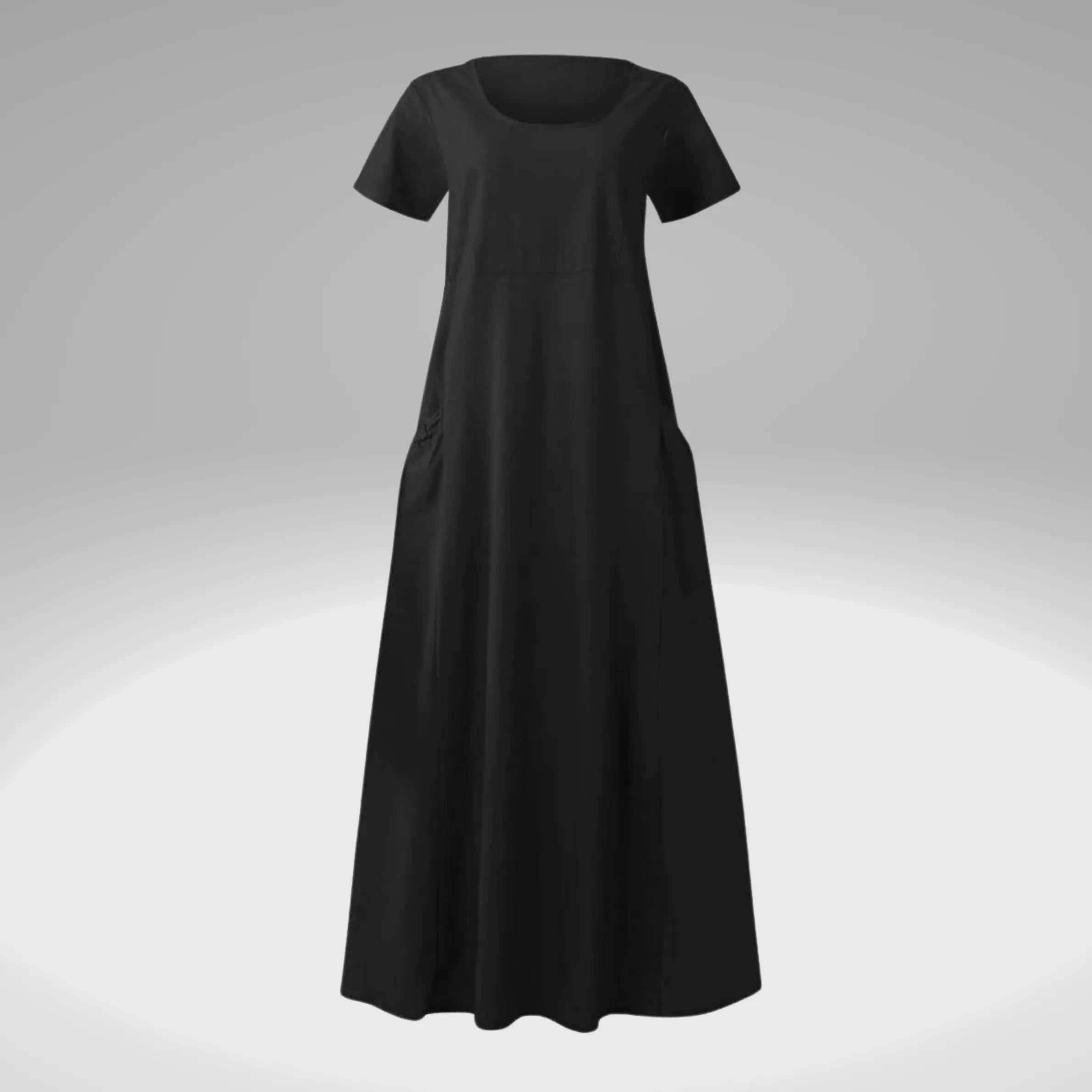 Levy - Plain dress with loose pockets, made of cotton and linen