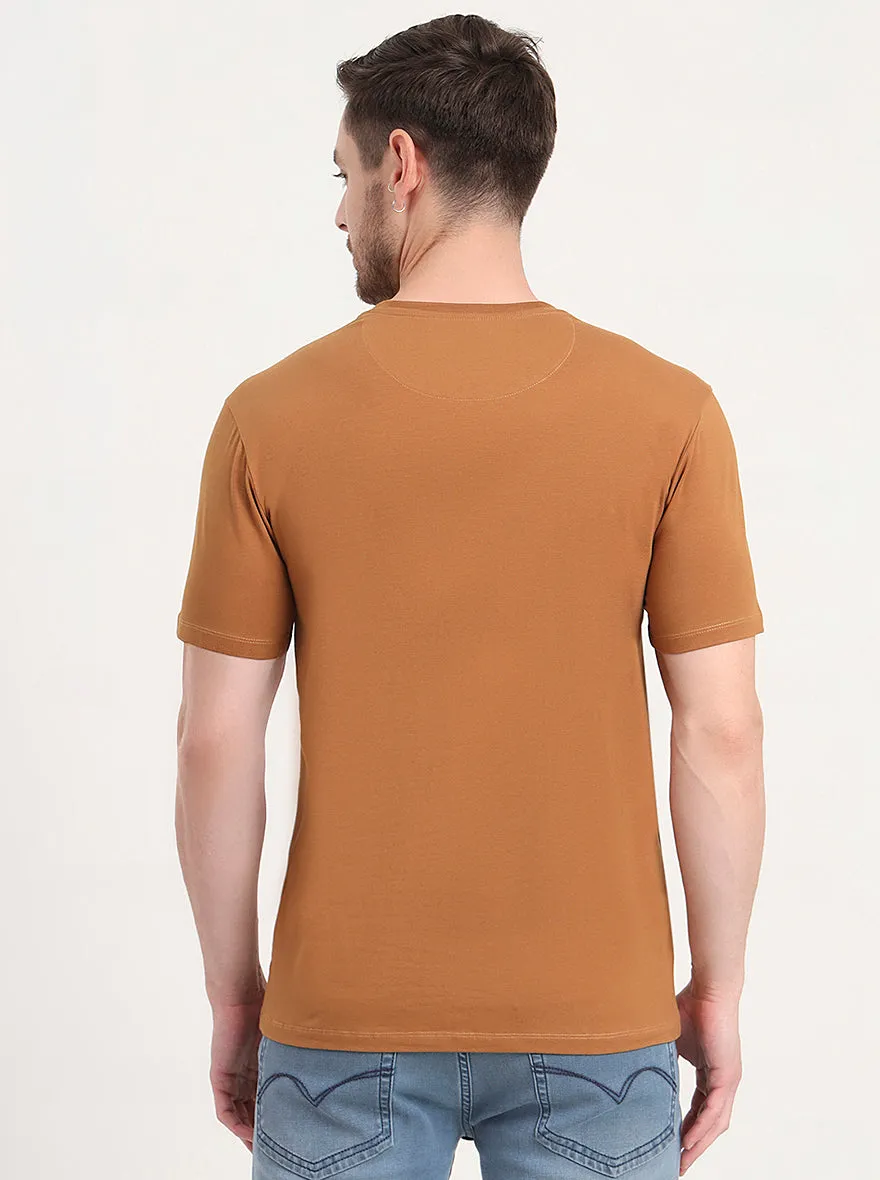 Light Brown Printed Slim Fit T-Shirt | JadeBlue