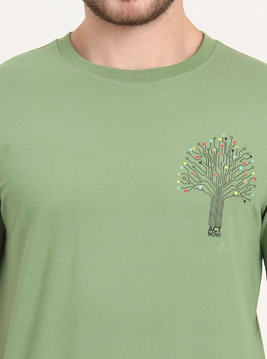 Light Green Printed Slim Fit T-Shirt | JadeBlue