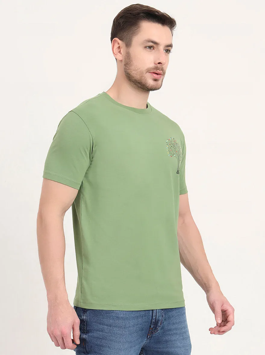 Light Green Printed Slim Fit T-Shirt | JadeBlue