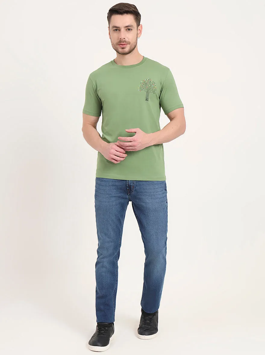 Light Green Printed Slim Fit T-Shirt | JadeBlue