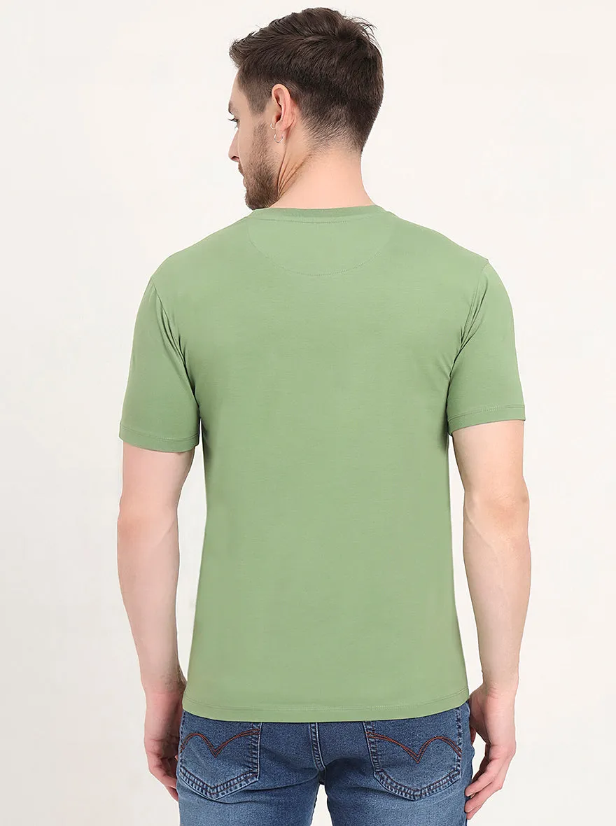 Light Green Printed Slim Fit T-Shirt | JadeBlue