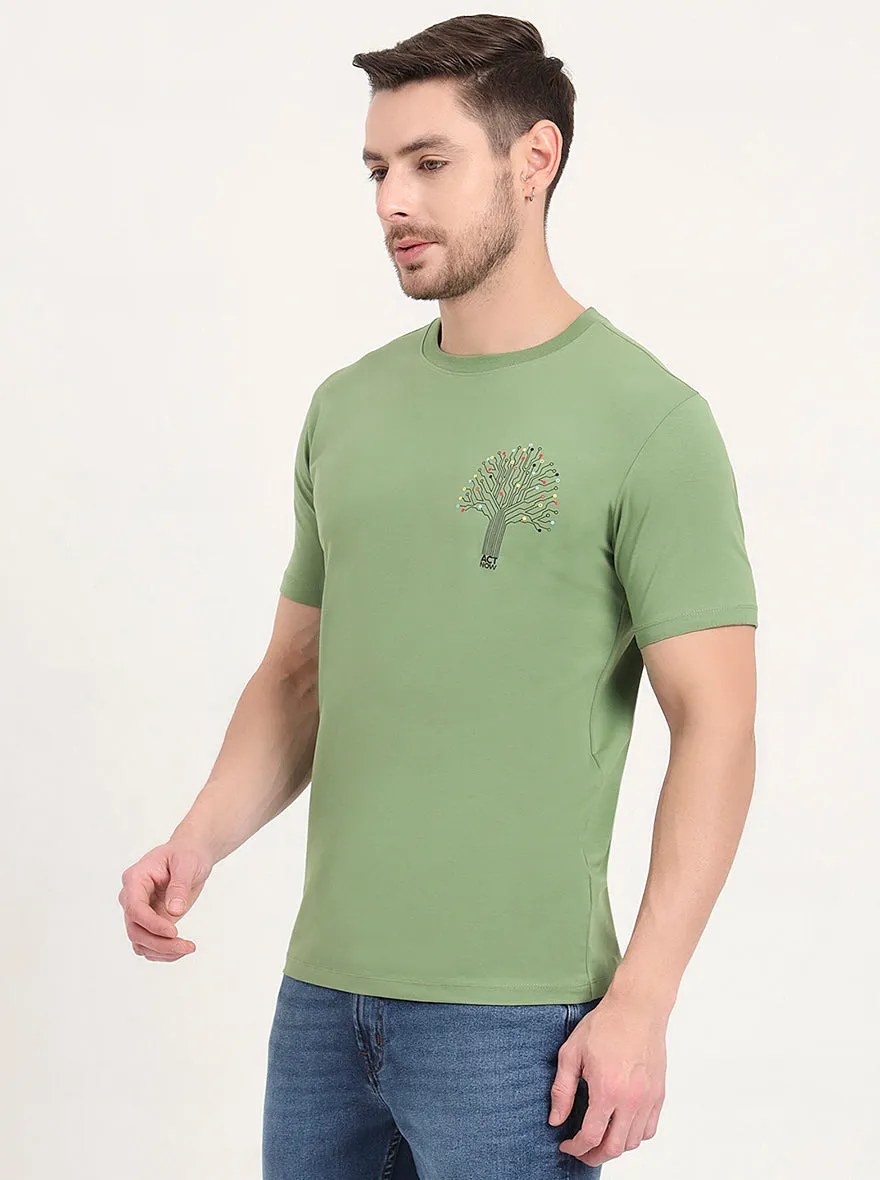 Light Green Printed Slim Fit T-Shirt | JadeBlue