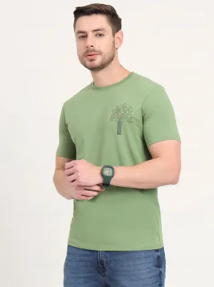 Light Green Printed Slim Fit T-Shirt | JadeBlue