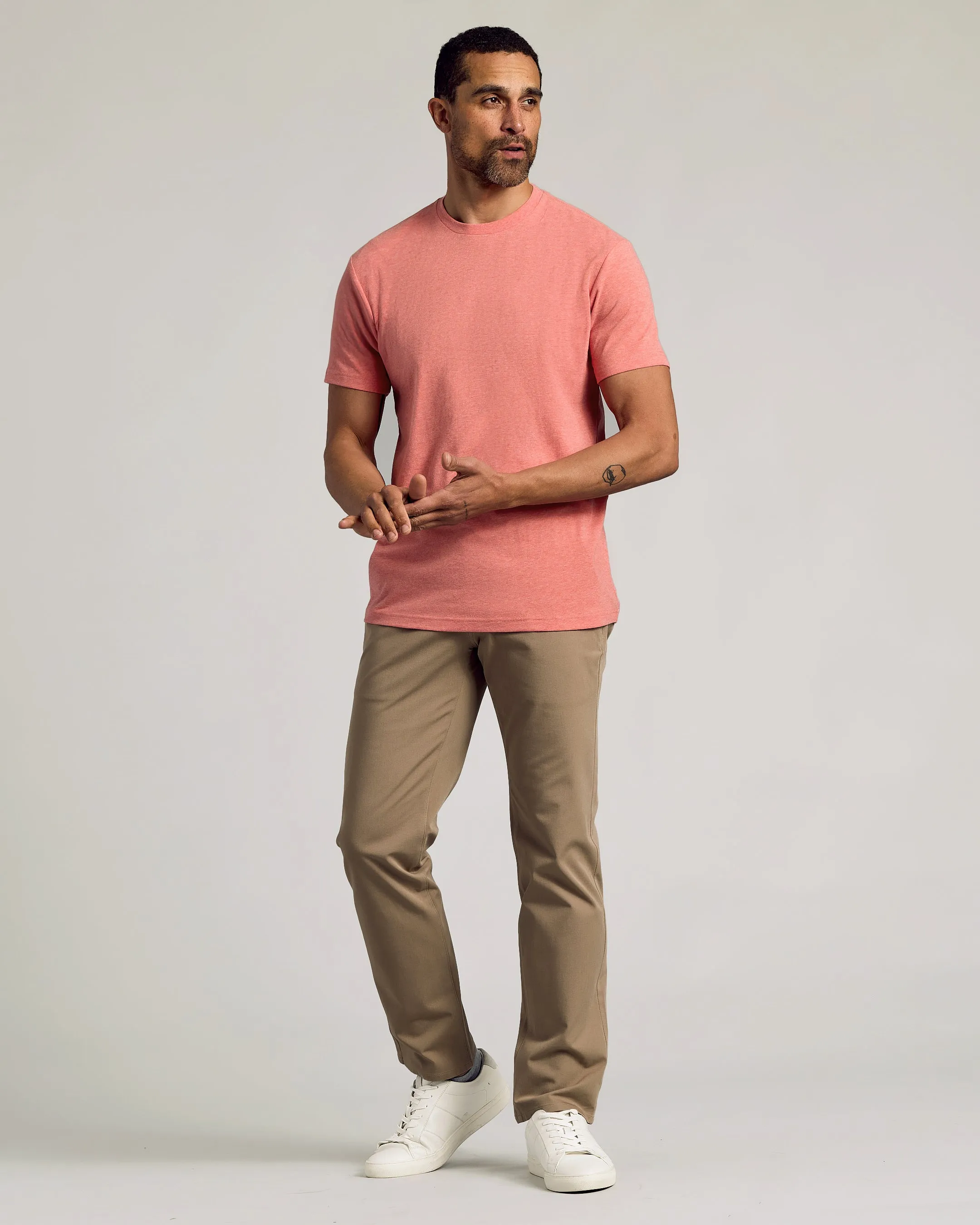 Light Heather Vermilion Short Sleeve Crew Neck Tee