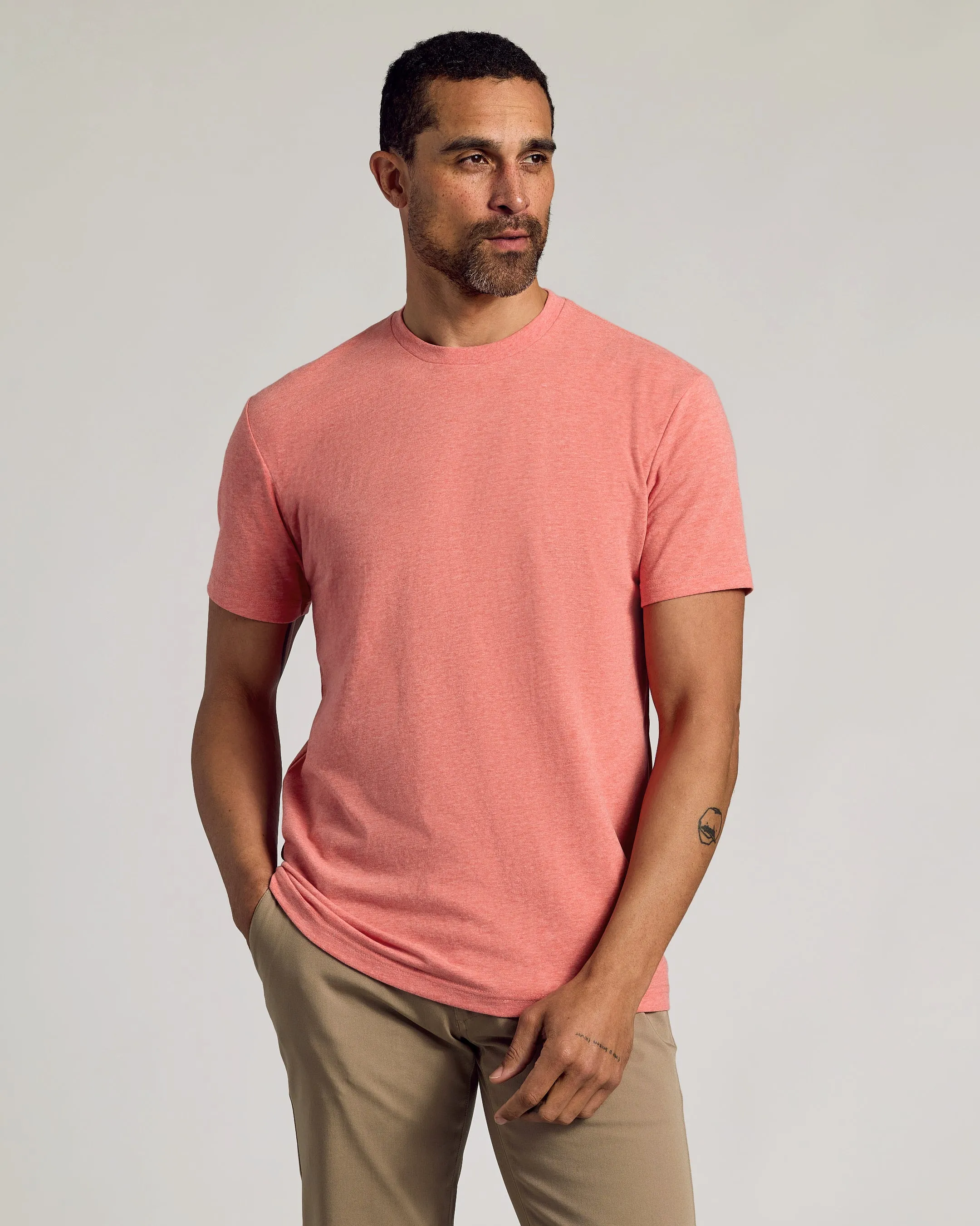 Light Heather Vermilion Short Sleeve Crew Neck Tee