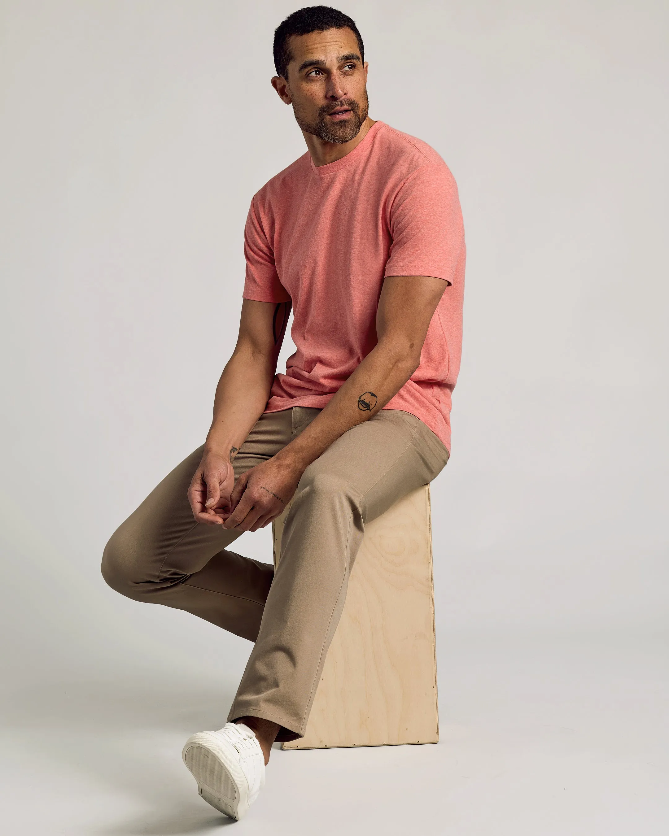 Light Heather Vermilion Short Sleeve Crew Neck Tee