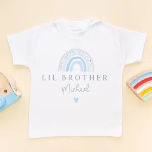Lil Brother Blue Rainbow Personalised Toddler & Kids T Shirt