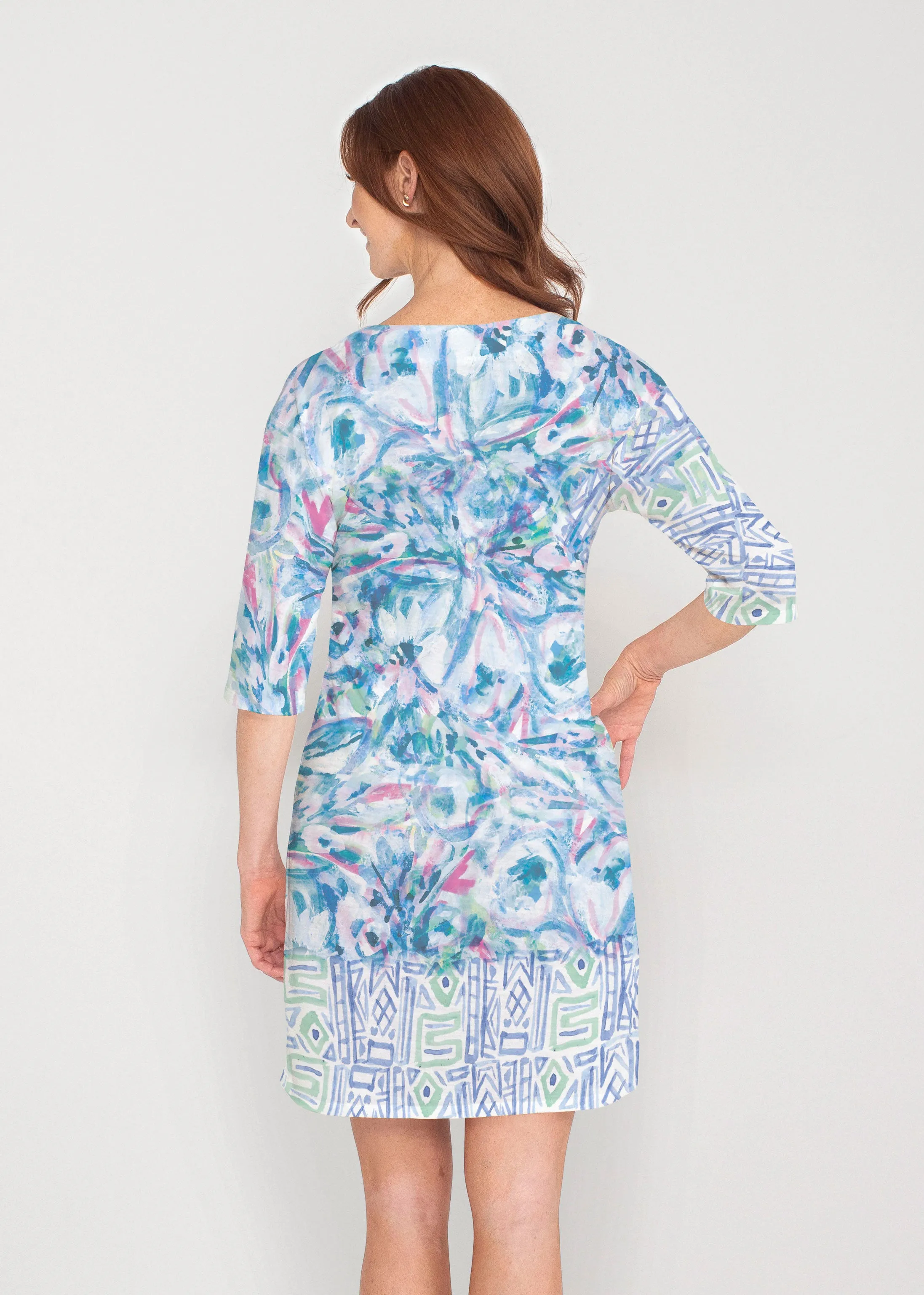 Lilly (17234) ~ Drop Shoulder 3/4 Sleeve V-Neck Dress