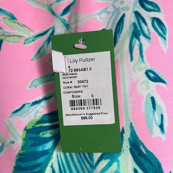 Lilly Pulitzer Faye Skort Coral Reef Tint NWT Size 0
