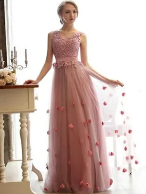 Long Pink Charming Tulle Lace Up Newest High Waist Prom Dresses ,PD0090
