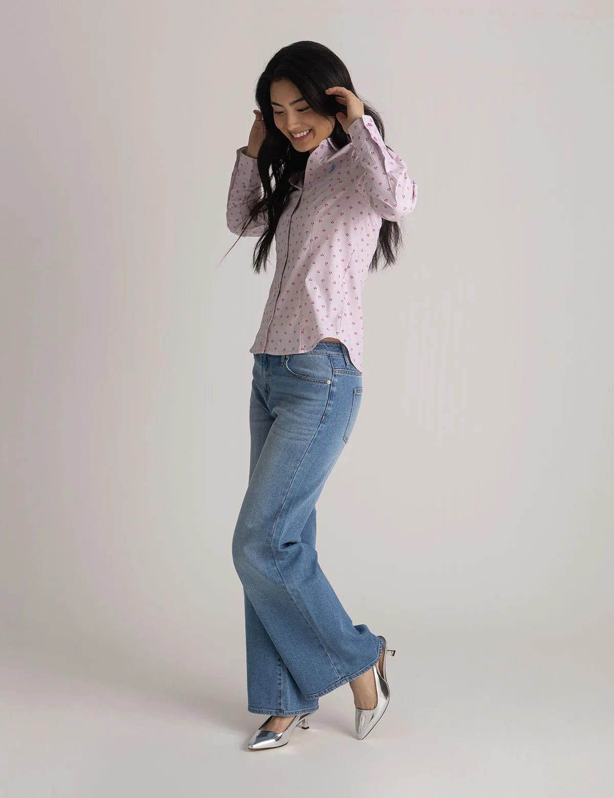 LONG SLEEVE FITTED PRINTED POPLIN SHIRT