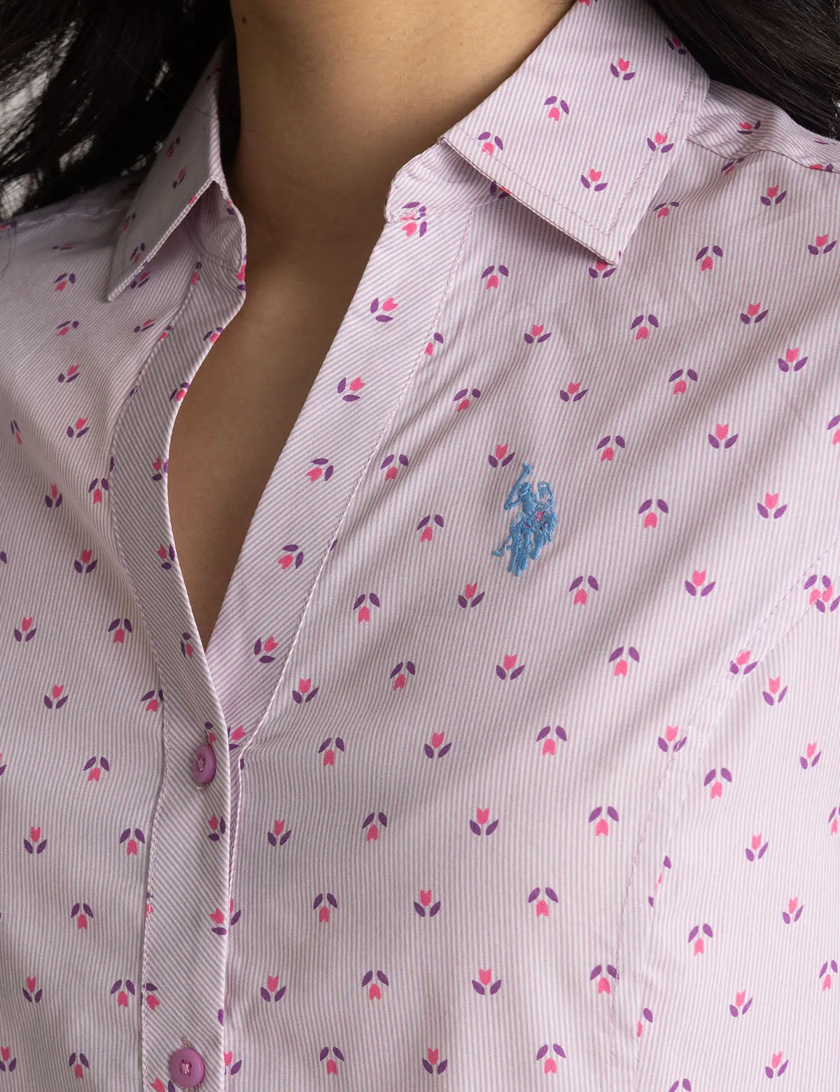 LONG SLEEVE FITTED PRINTED POPLIN SHIRT