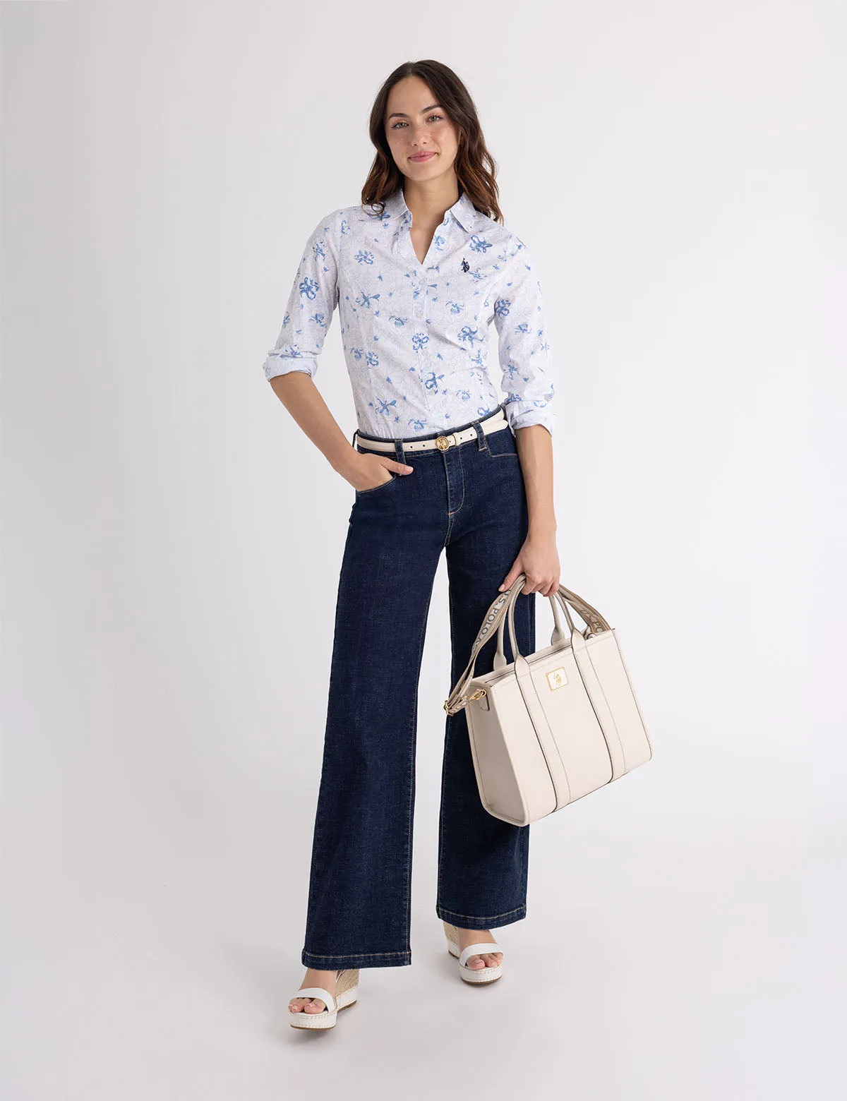 LONG SLEEVE FITTED PRINTED POPLIN SHIRT