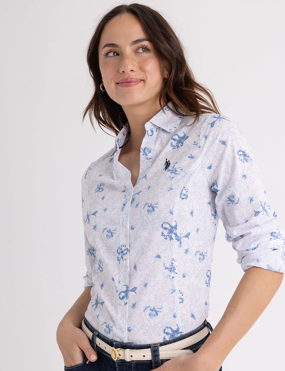 LONG SLEEVE FITTED PRINTED POPLIN SHIRT