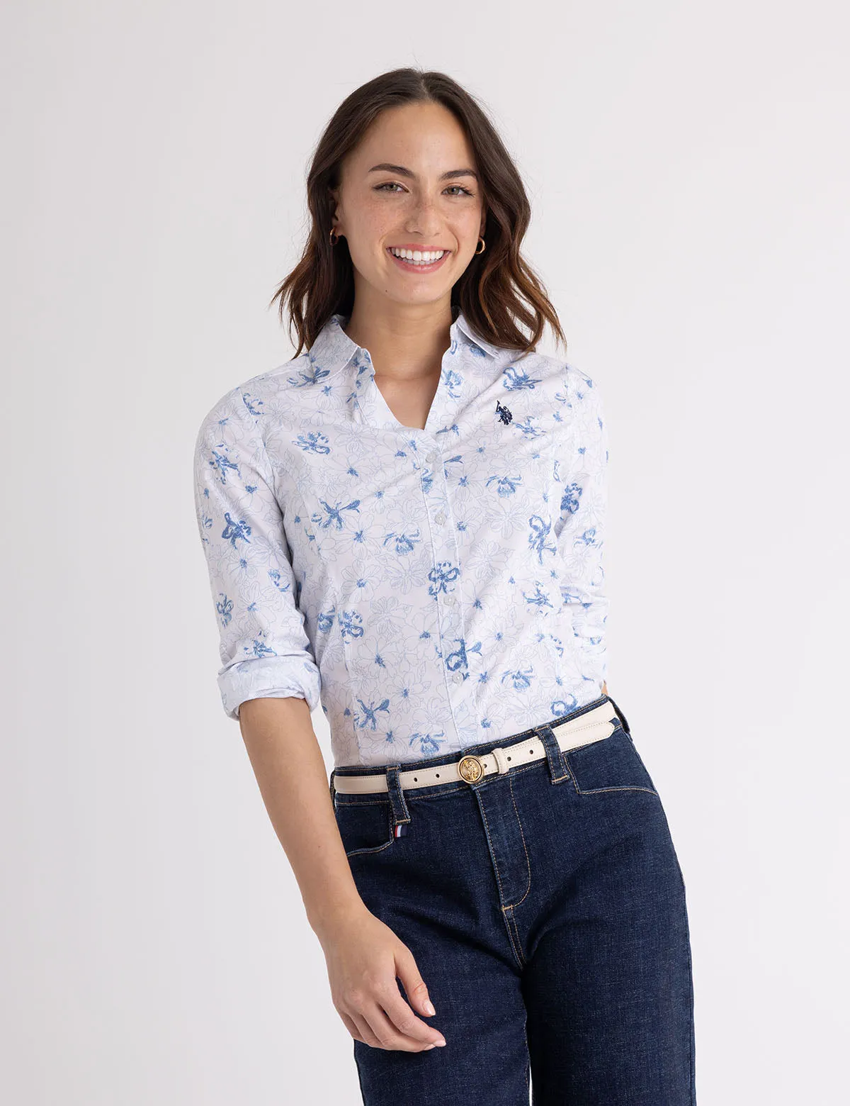 LONG SLEEVE FITTED PRINTED POPLIN SHIRT