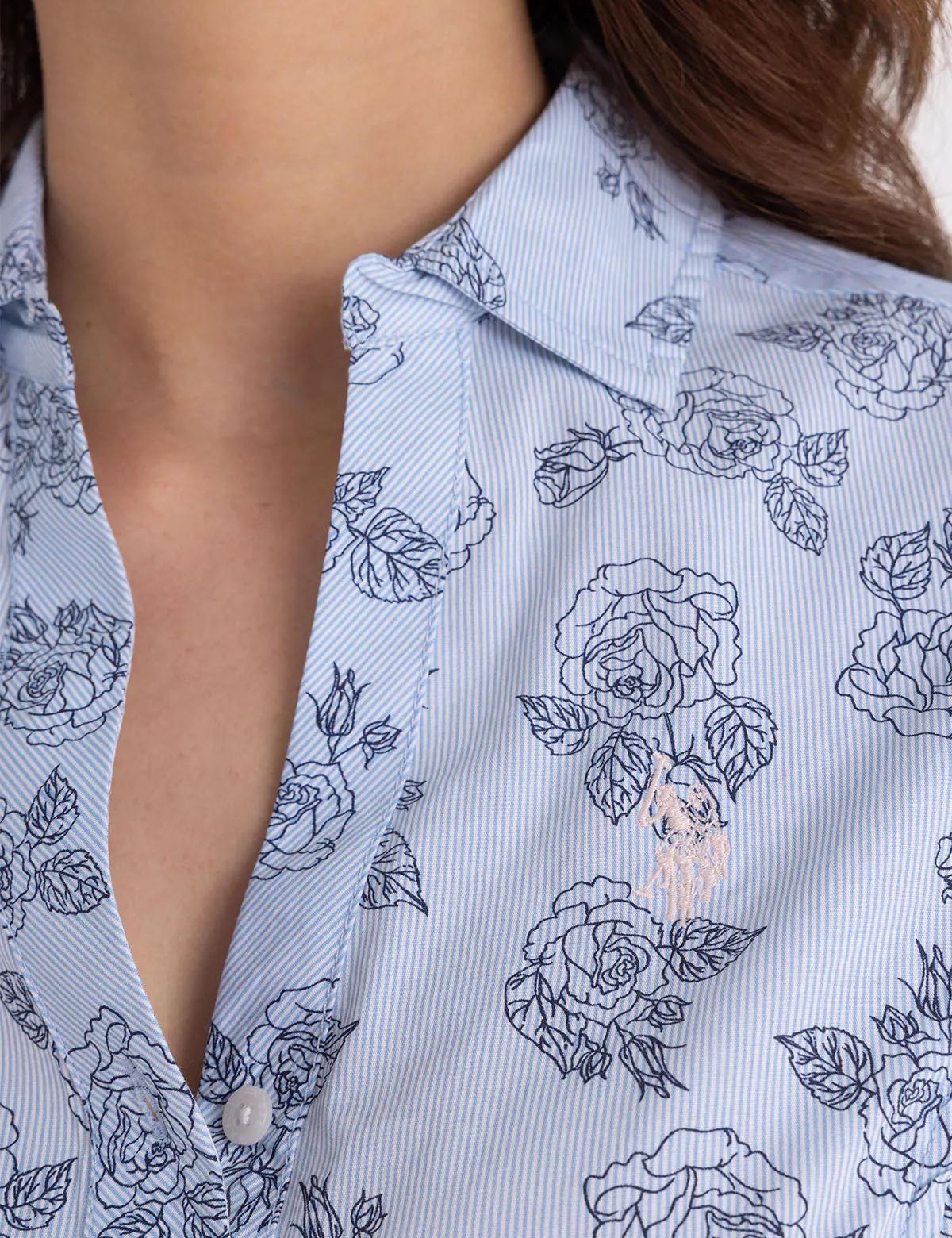 LONG SLEEVE FITTED PRINTED POPLIN SHIRT