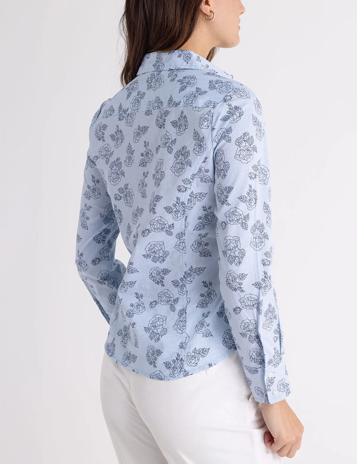 LONG SLEEVE FITTED PRINTED POPLIN SHIRT