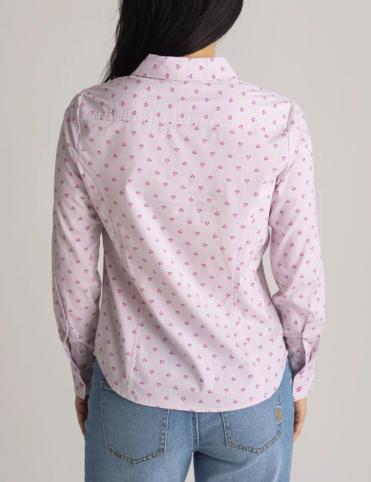 LONG SLEEVE FITTED PRINTED POPLIN SHIRT