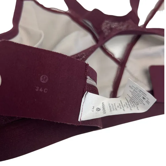 Lululemon Awake to Lace Bra Garnet / Barely Beige 34C
