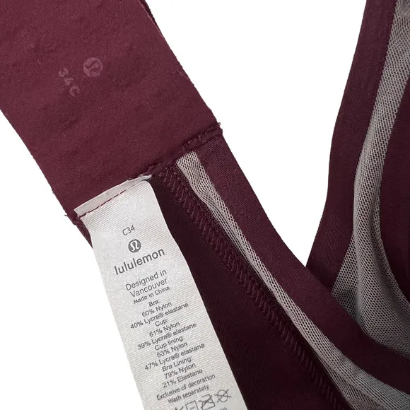 Lululemon Awake to Lace Bra Garnet / Barely Beige 34C