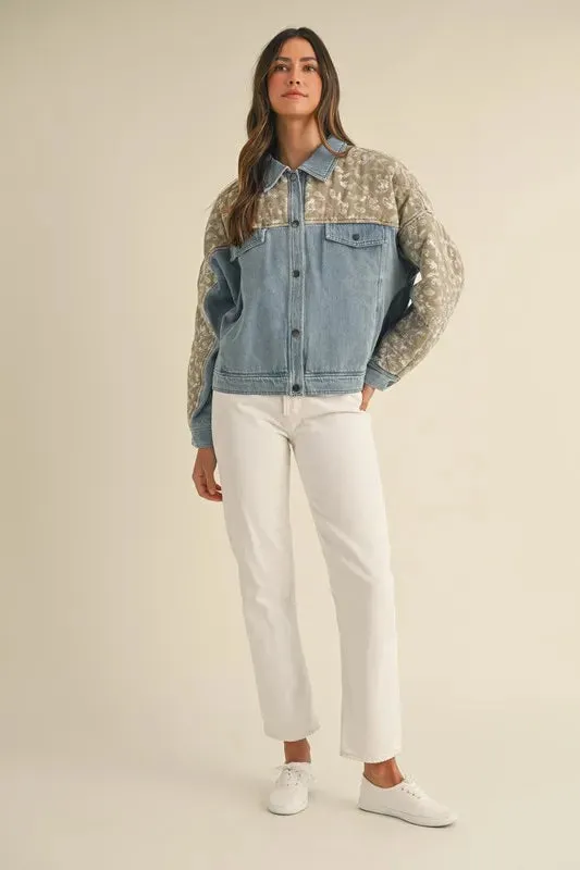 MABLE Quilted Paisley Print Contrast Denim Jacket