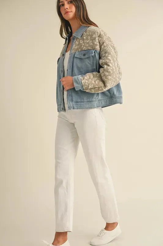 MABLE Quilted Paisley Print Contrast Denim Jacket