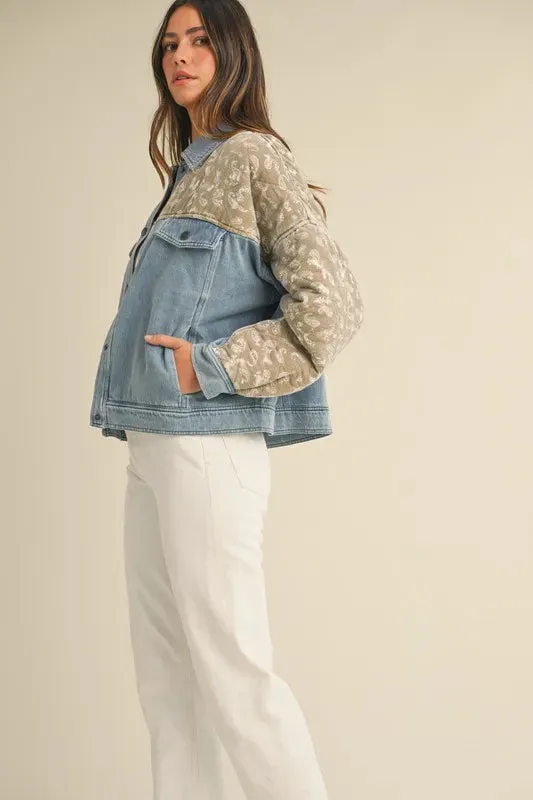 MABLE Quilted Paisley Print Contrast Denim Jacket