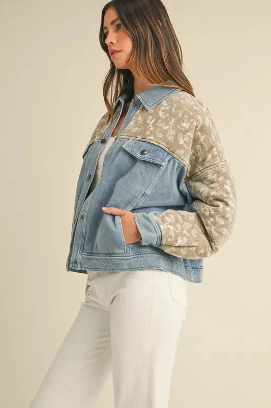 MABLE Quilted Paisley Print Contrast Denim Jacket