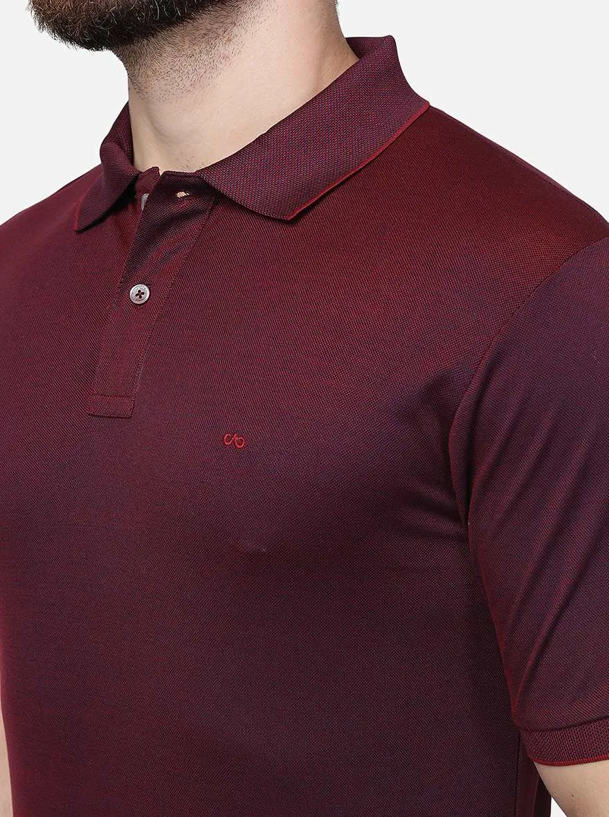 Maroon Solid Slim Fit Polo T-Shirt | JadeBlue