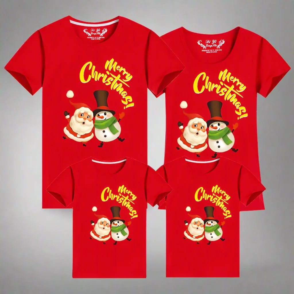 Matching Family Christmas T-Shirts – Santa & Snowman Festive Holiday Design