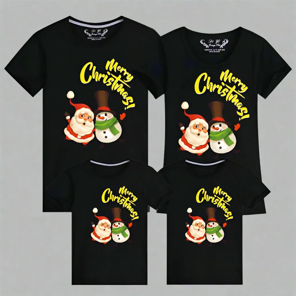 Matching Family Christmas T-Shirts – Santa & Snowman Festive Holiday Design
