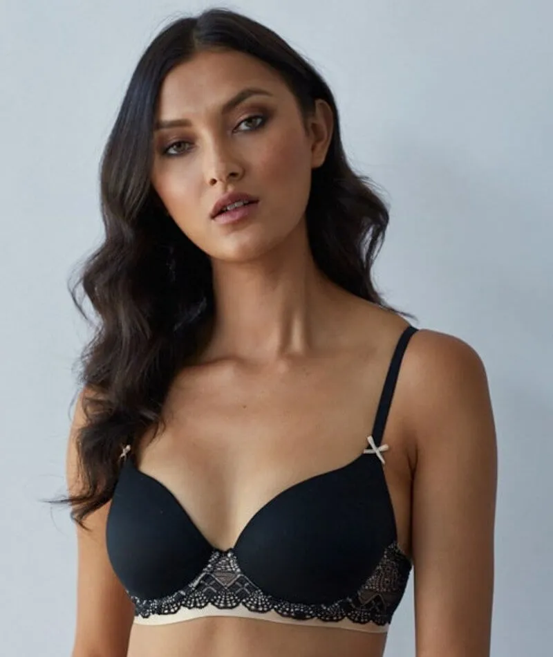 Me. by Bendon Geometric Lace Full Coverage Contour Bra - Black/Toasted Almond
