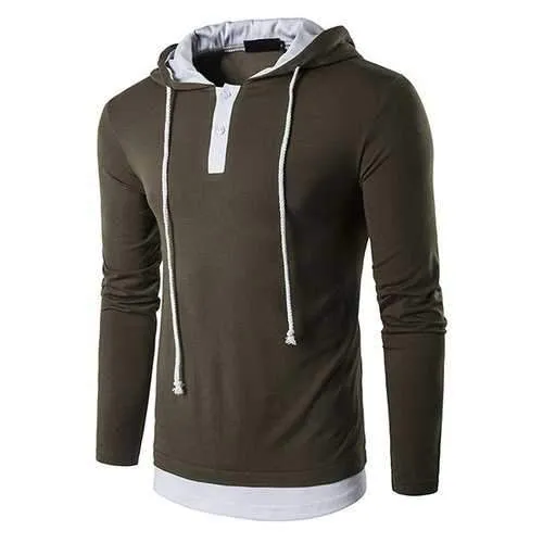 Mens False Two Pieces Hooded T-shirt